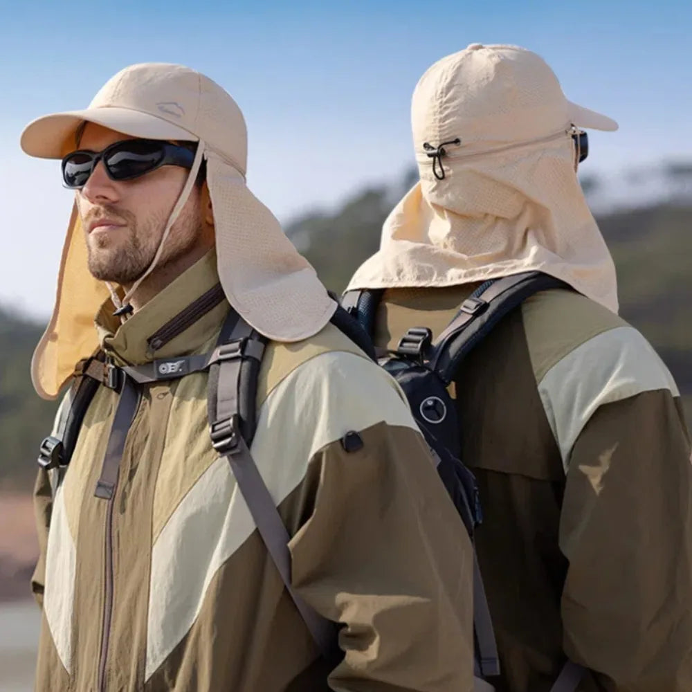 Portable Face Mask Man Sun Hat Mesh Breathable Sun-cream Bucket Hat Detachable Shawl Wide Brim Outdoor Fishing Cap Man Woman