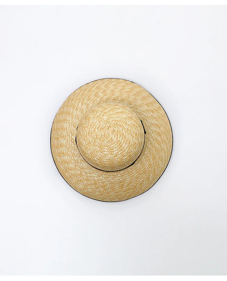 Wide-Brimmed Black-Trimmed Straw Hats for Women Summer Vintage French-Style Elegant Hepburn Wide-Brimmed Woven Caps Gorras