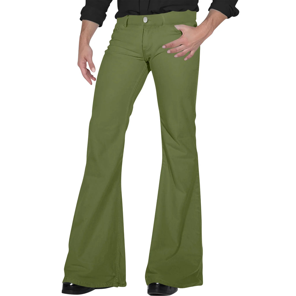 Men's fashion Retro Disco Flared Pants Loose Stretch Vintage Trousers Fit Flared Comfortable Retro Stretch Twill Men's Trousers