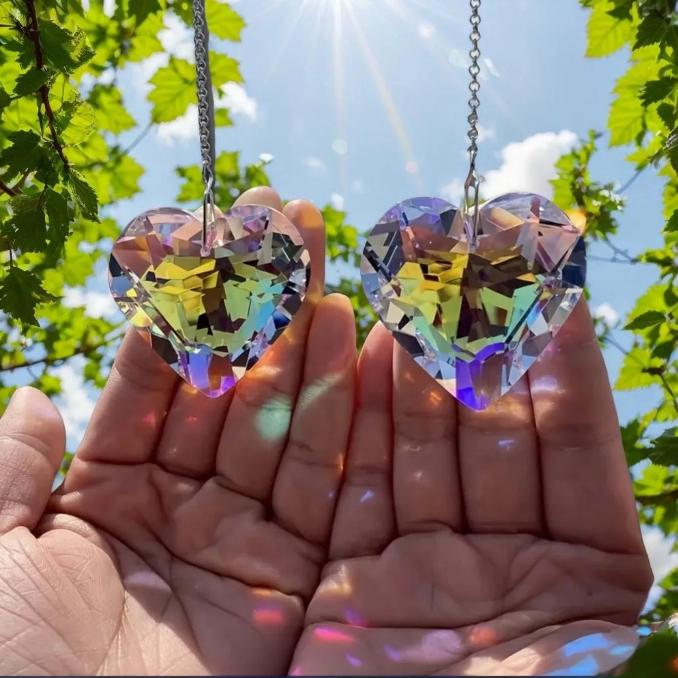2pcsheart-shaped crystal sun traps, a rainbow-making device for Windows, and a hanging garden sun trap with glass prisms, suitab