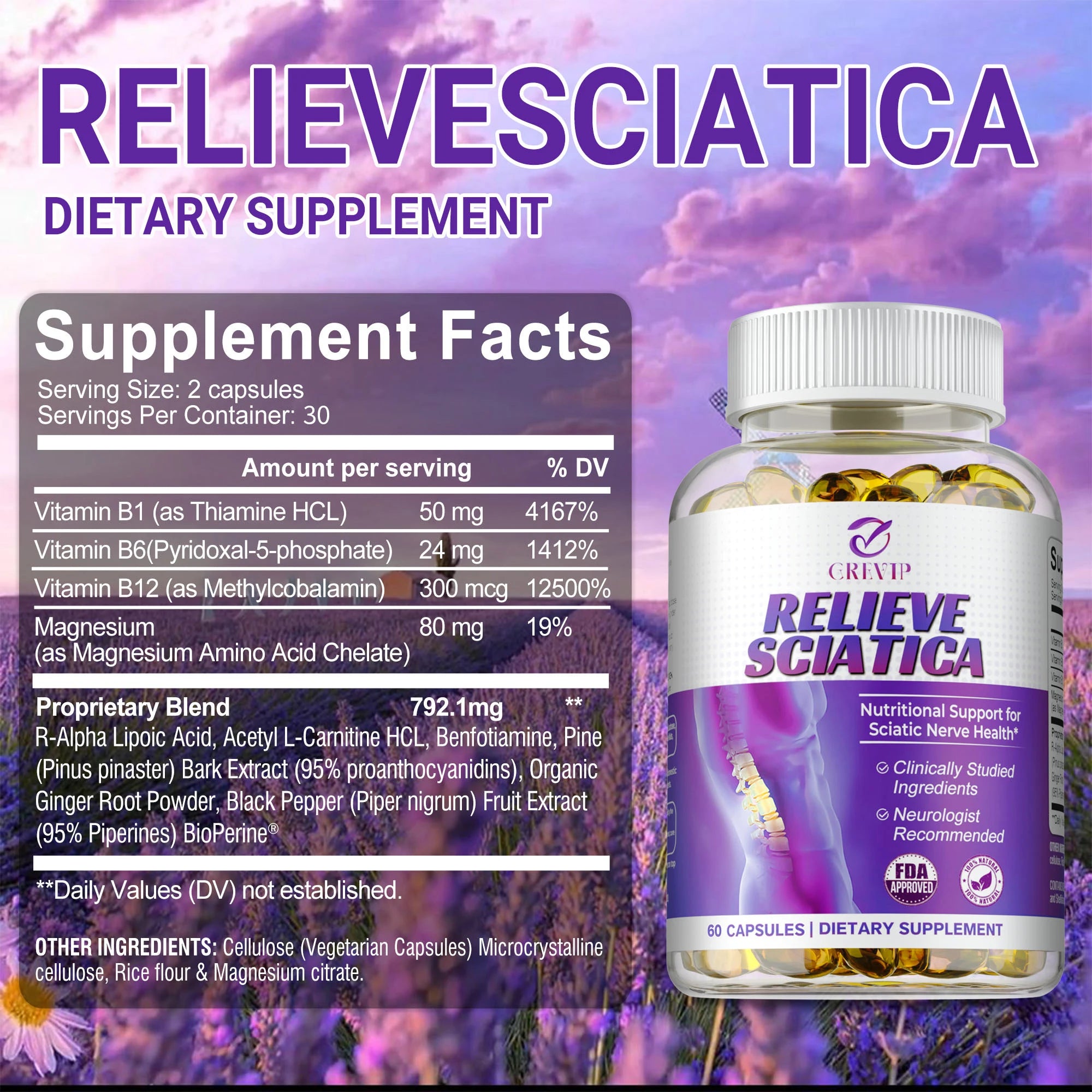 Sciatic Nerve Relief - Alpha Lipoic Acid - Promotes Sciatic Nerve Comfort & Relieves Nerve Pain - 60 Capsules