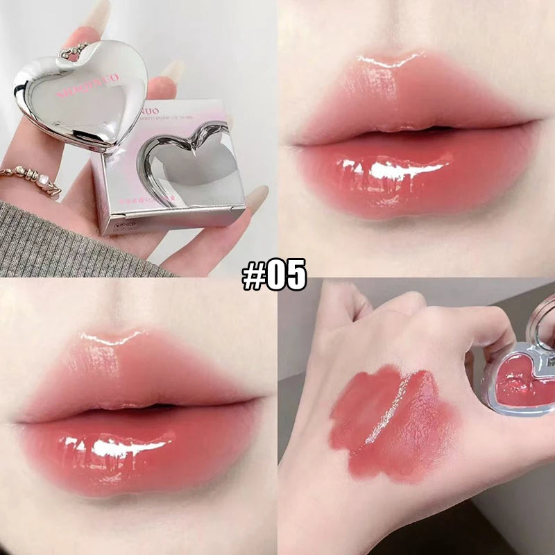 Heart-shaped Mirror Water Light Lipstick Guava Pink Lasting Shiny Moisturizing Lip Gloss Natural Skin-Brightening Lip Makeup