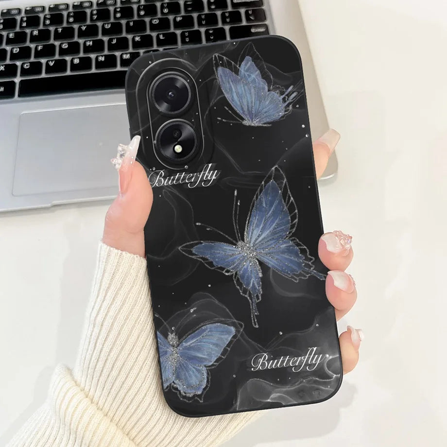 For Oppo A38 CPH2579 Phone Case New Fashion Soft Matte Silicone Rabbit Flower Goothic Style Capa For Oppo A18 CPH2591 Back Cover