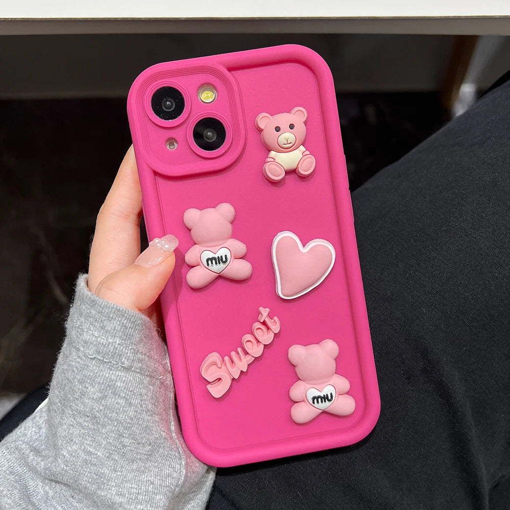 Luxury Cute Bear Phone Case For iPhone 16 Pro Max Funda iPhone 11 13 15 14 12 16 Plus 16promax 15promax 14promax Silicone Covers