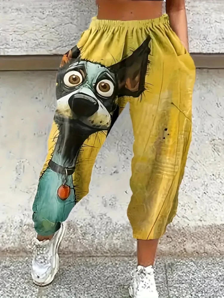 Loose Vintage Pants For Women Have Pocket Pants Cartoon New Fun Cat Animal Print Casual Women's Bloomers And Trendy Pants