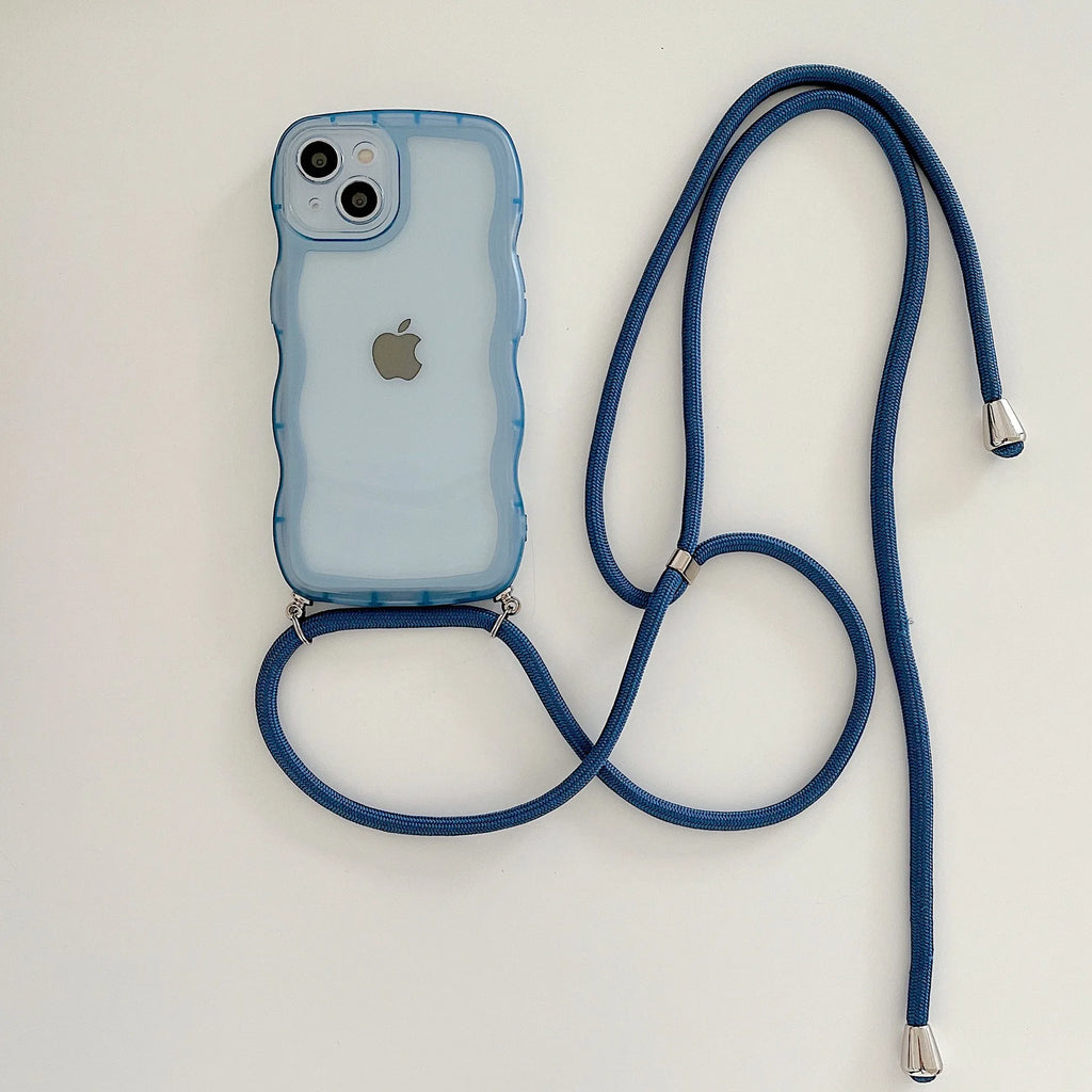 Crossbody Necklace Strap Lanyard Cord Phone Case For iPhone 17 16 15 14 13 12 11 Pro Max XR XS 7Plus Soft Cute Curly Wave Cover