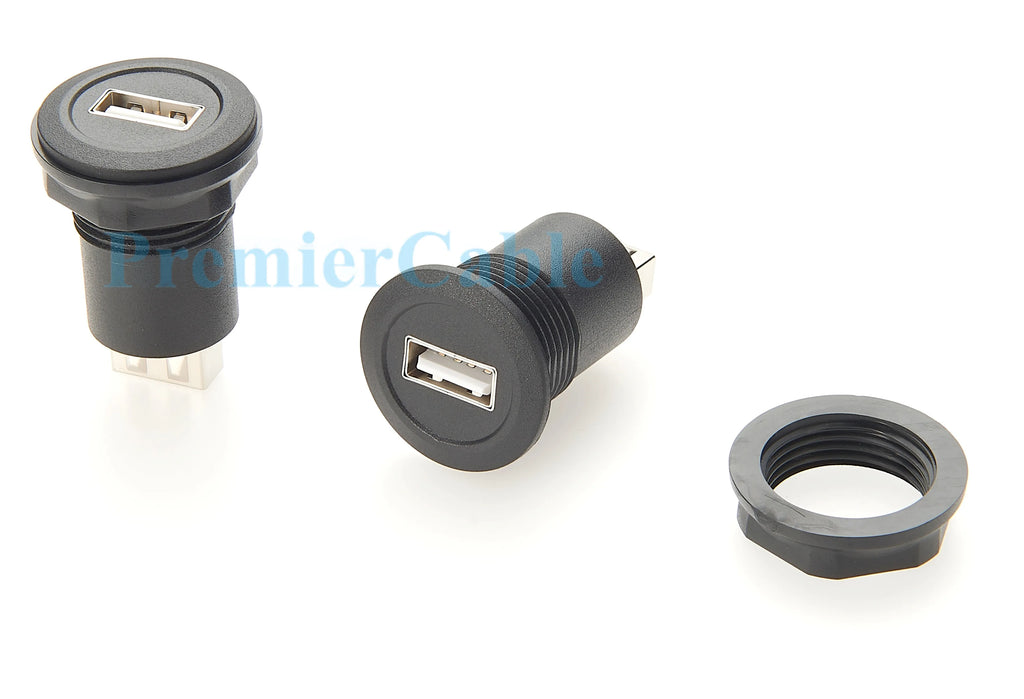 USB 2.0 A Female to Female Connector Round Flush Panel Mount 480Mbps USB Type A Bulkhead Feedthrough Adapter Socket Extender