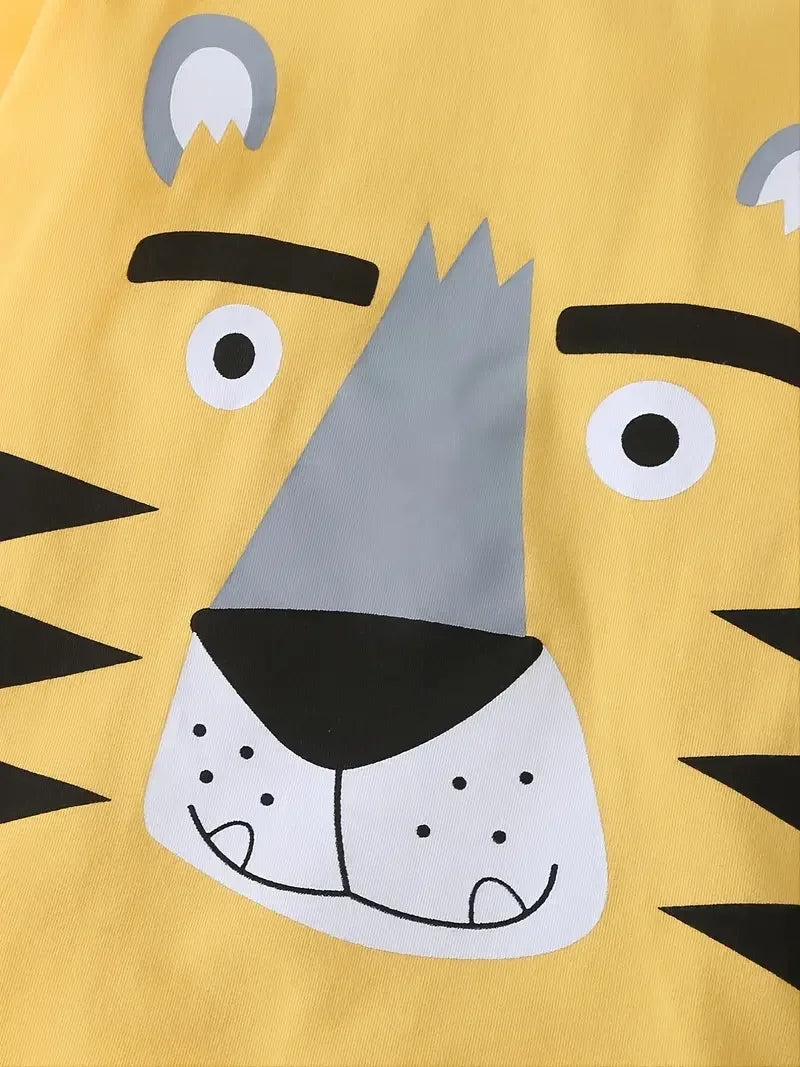 2pcs Boys Casual Crew Neck Animal Print Pajama Sets
