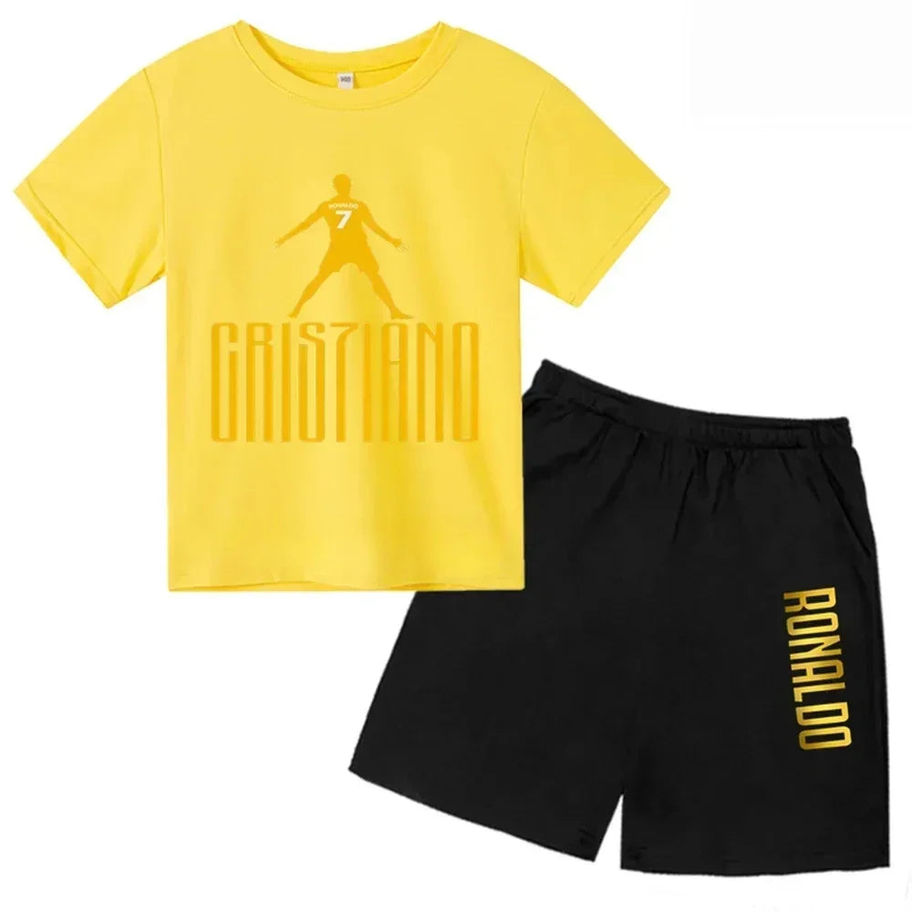 Summer CR7 Star Print Kids T-shirt Top and Shorts 2pcs Set Boys/Girls 3-13Y Children Clothes Sunshine Casual Fashion Sportsuit