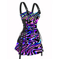 Dressfo 2025 Women's Dress Colorful Textured Graphic Print O-Ring Half Zipper Adjustable Buckle Shoulder Strap Sleeveless Dress