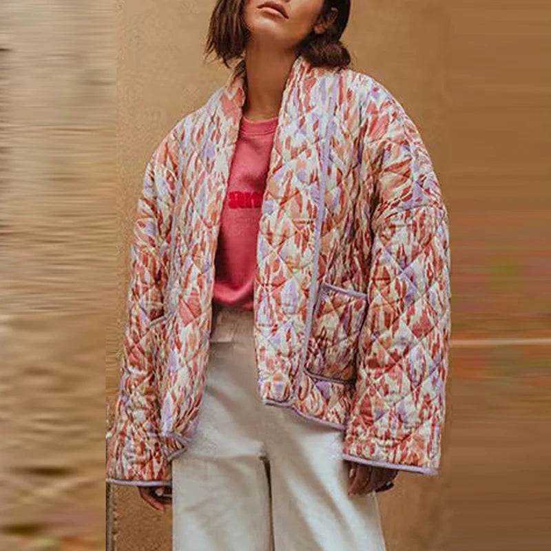New Printed Pocket Wide Sleeved Ladies Outwear Loose Fashion Women's Double Sided Jacket 2023 Chic Casual Party Street Wear