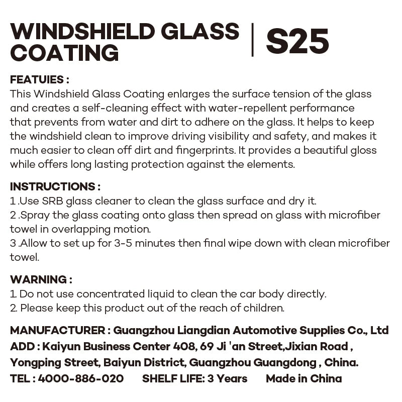Glass Coating,Hydrophobic Automotive Rain Repellent,Glass Coating for Windshield,Improved Visibility and Clarity for Wet Weather