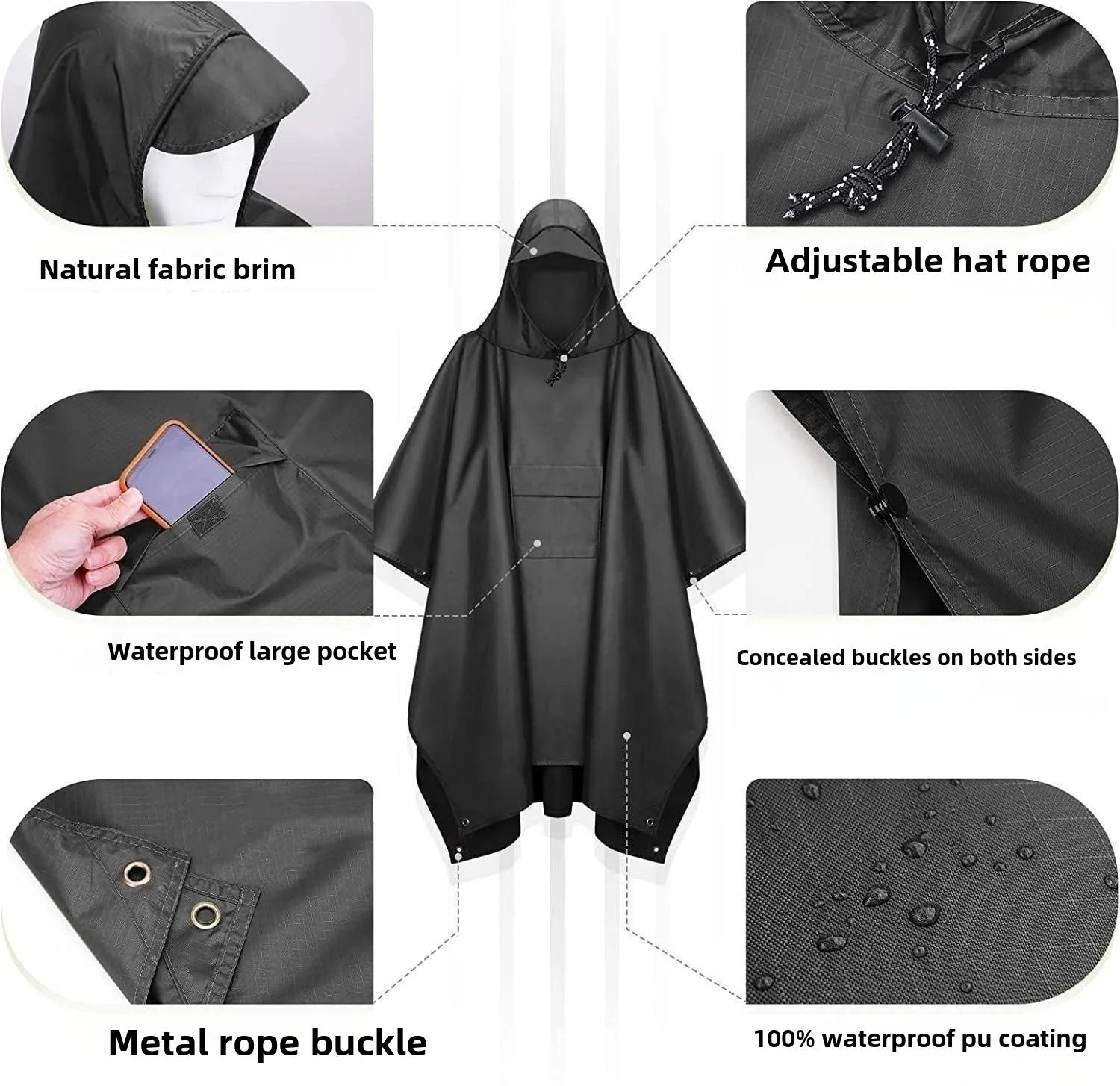 Outdoor Windproof Waterproof Multifunctional Three in One Outdoor Rain Shelter Hiking Cycling High-quality Adult Raincoat