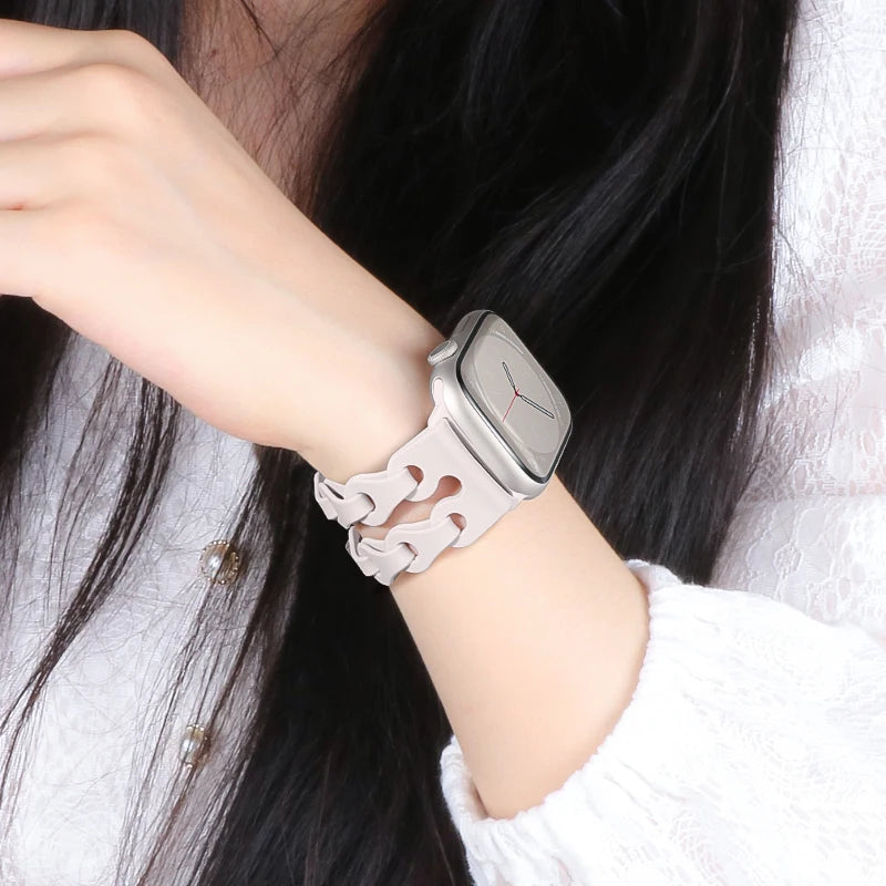 Chain Link Silicone Strap for Apple Watch Band Ultra 3 2 49mm 44mm 40mm 45mm 41mm 42mm Bracelet for Series 11 10 9 8 7 6 5 4 SE3