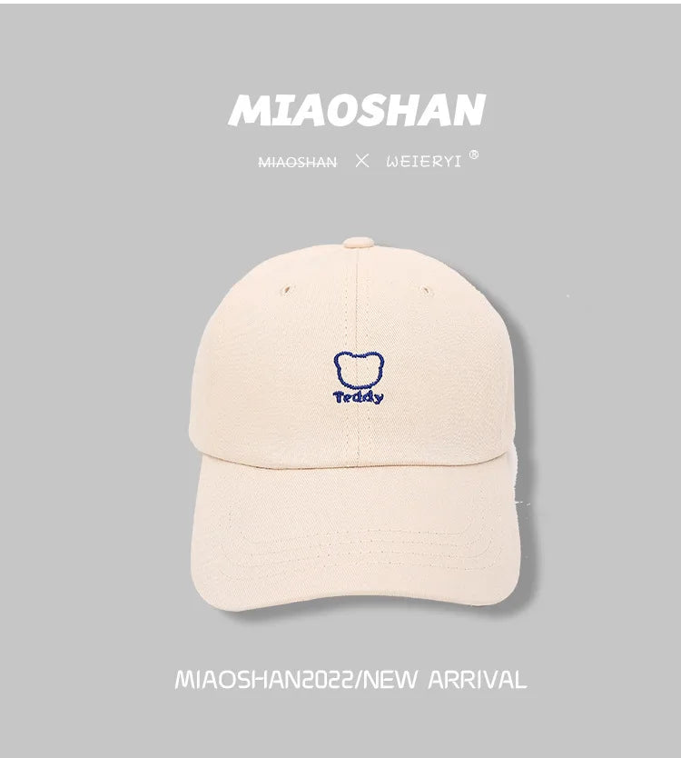 Fashion Bear Embroidery Solid Breathable Women Girls Baseball Hats 2022 Unisex Men Boys Baseball Cap Sunscreen Baseball Hat