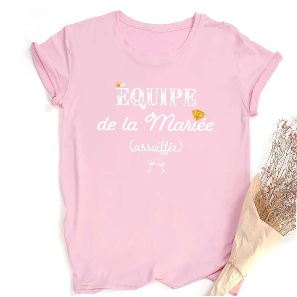 French Printed T-shirt EVJF Team of The Bride T Shirt Bachelorette Party Outfit Tops Team Bride Bridesmaid Short Sleeve Clothes