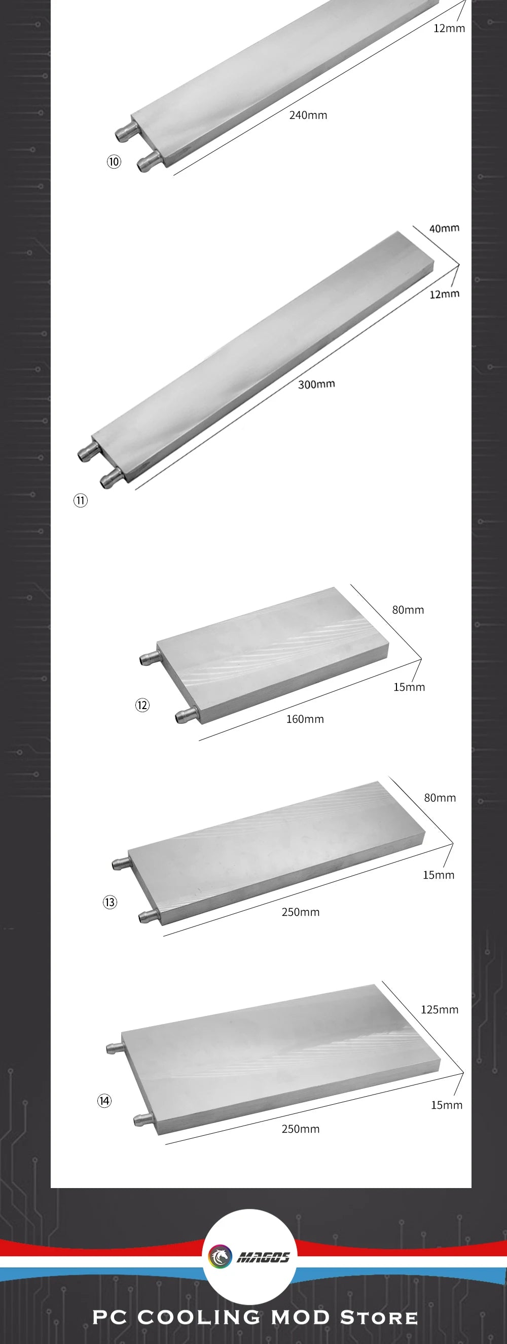 Aluminum PC Water Cooling Radiator For Liquid Cooler Processor Heat Sink 40 80 120 160 200 240 250mm