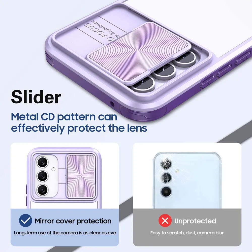Transparent Slide Camera Lens Cap Case For Samsung Galaxy A14 A15 A35 A55 A05S A24 A34 A54 A33 A52 A32 A13 A23 Hard Full Cover