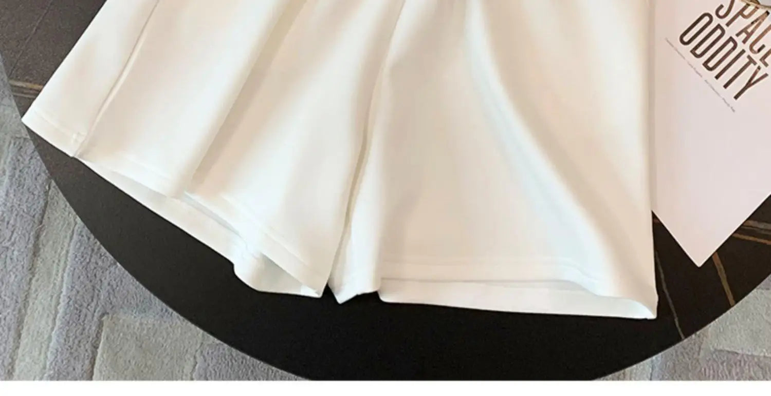 Ladies Summer Women Sexy Short Sleeve Tops T Shirt Shirts Elegant Love Beads Party Casual Shorts Pockets 2 Pieces Sets Suits