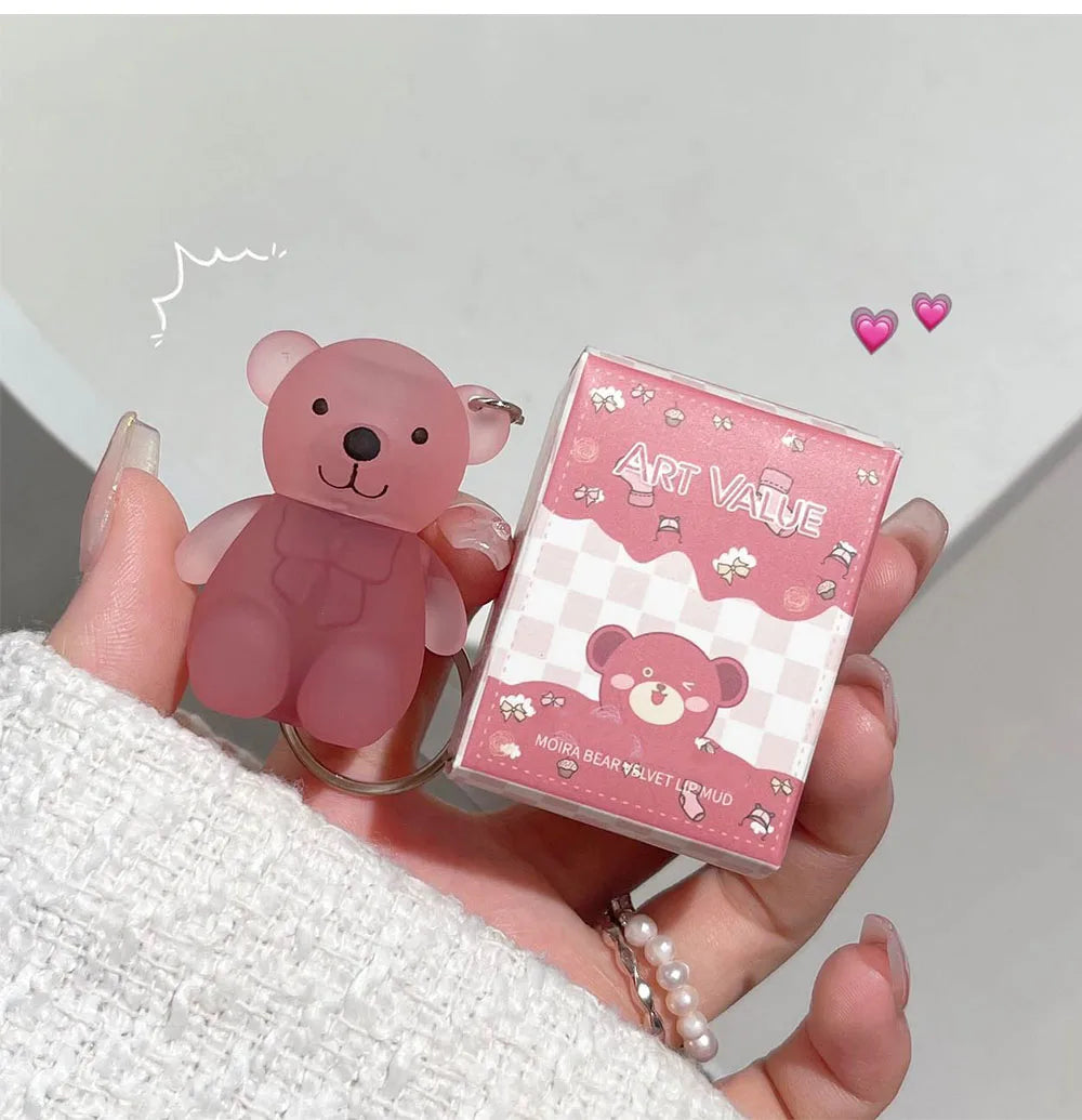 ART VALUE Cute Bear Liquid Lipstick Keychain Matte Nude Sexy Red Lipgloss Lasting Non-stick Cup Lipstick Makeup Lip Stain Tint