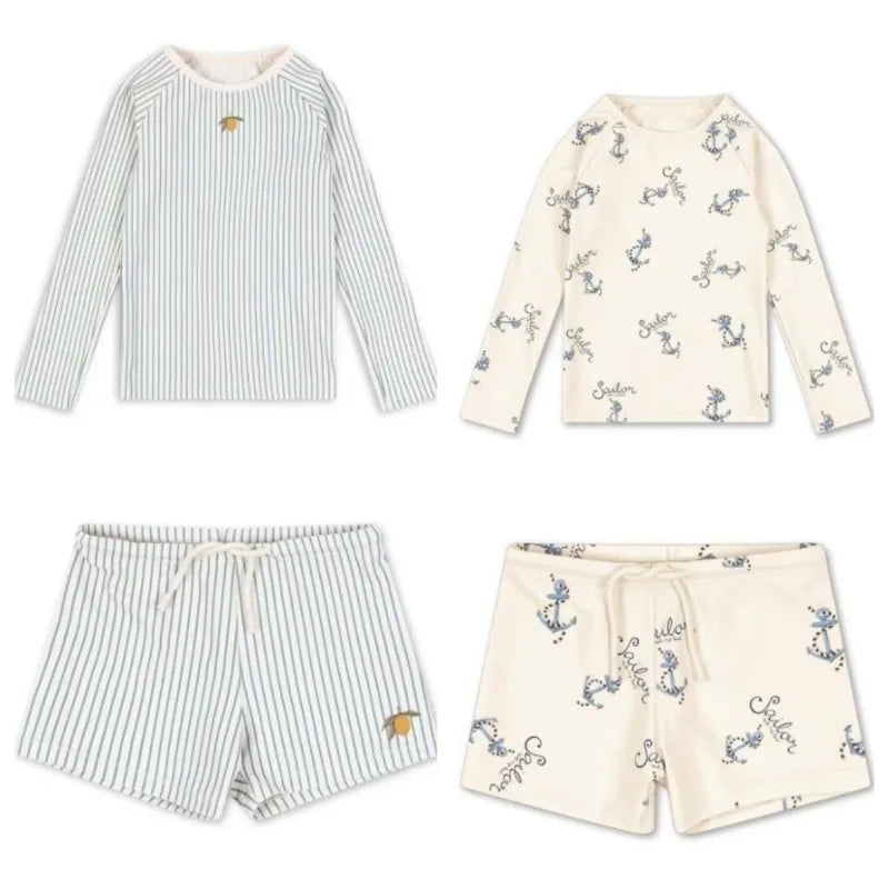 Baby Swimwear  Boys Swimwears Striped Lemon Long Sleeved Swimsuit Seahorse  Boy Beach Shorts kids Vacation Sunscreen Swimsuits