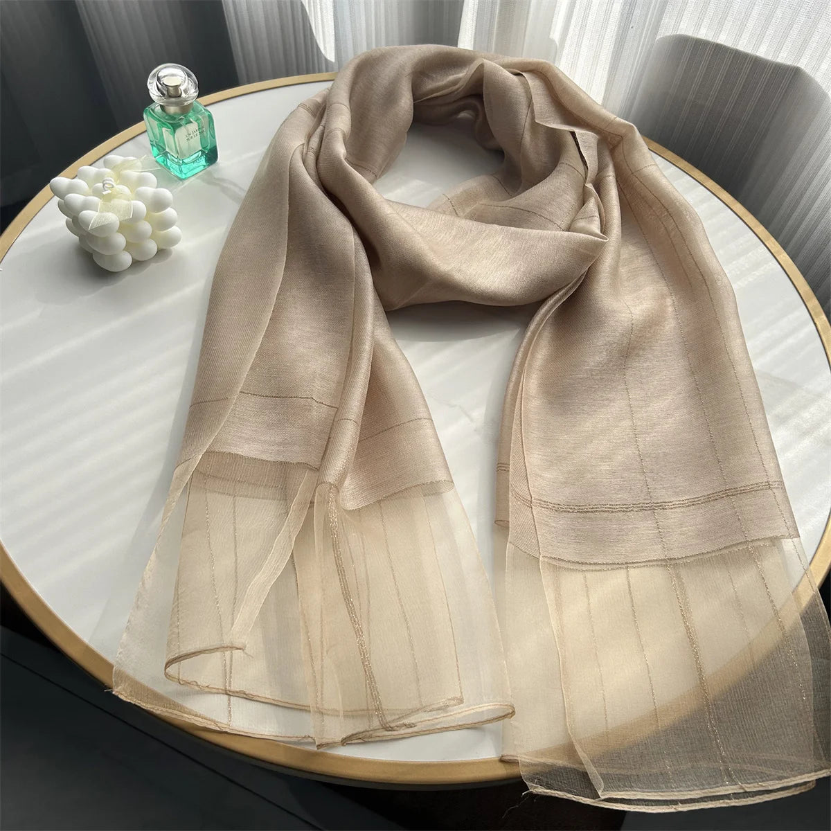 New Design Luxury Brand Women Foulard Plaid Frame Silk Solid Scarf Elegant Shawl Long Wrap Sunscreen