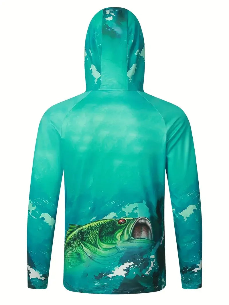 2024 Hooded Face Mask Sun Protection UV Protection Grey camouflage Long Sleeved Hiking Sportswear Fishing Suit