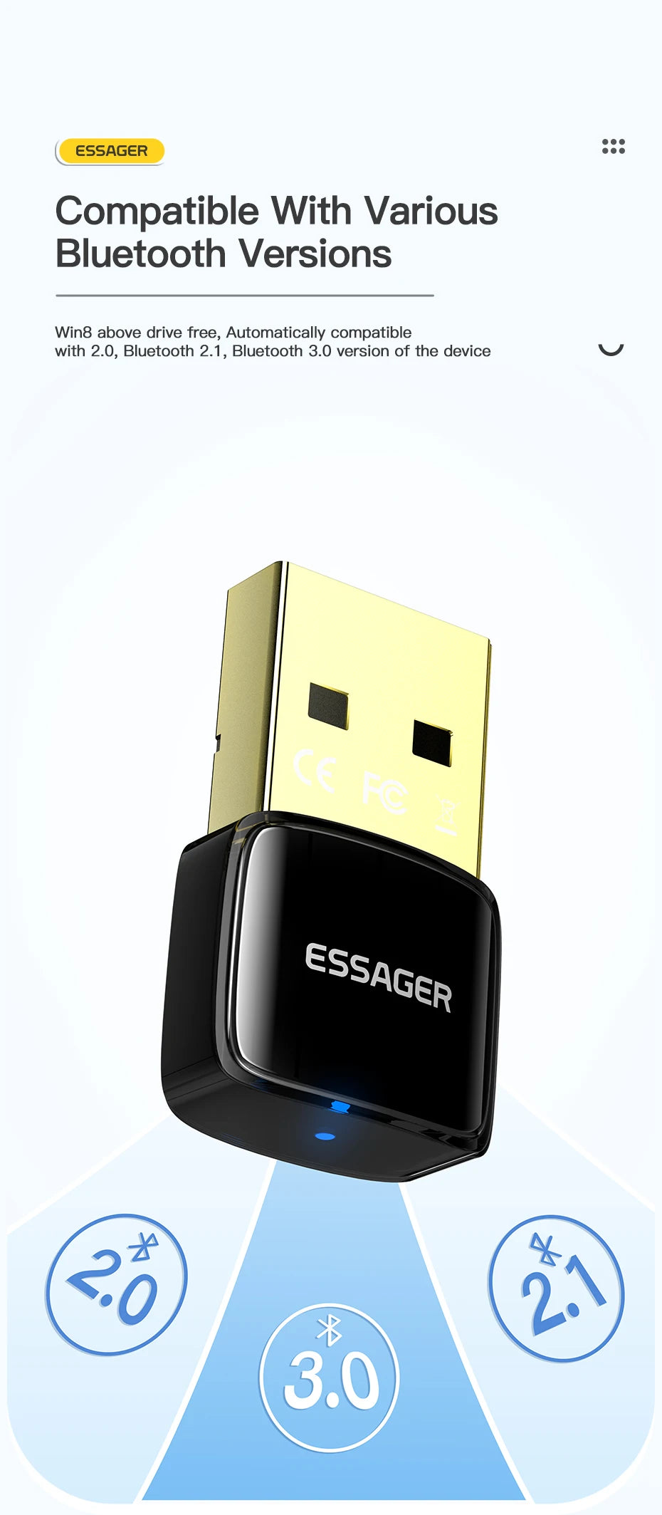 Essager Wireless USB Bluetooth 5.0 Adapter Dongle Mini Car Music AUX Audio Receiver Transmitter For PC Laptop Mouse Earphone HOT
