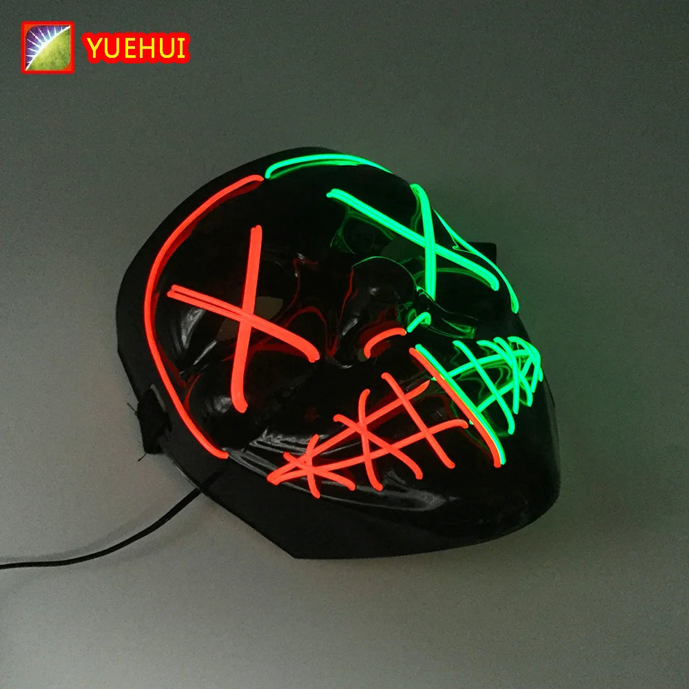 Wireless Mixed Colors Halloween Glowing Scary Face Mask Luminous LED Purge Mask Horror Light Up Mask Adult Cosplay Props Costume