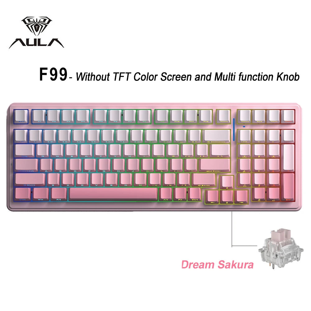 AULA S98pro Wireless Gaming Keyboard BT/USB-C/2.4G PBT Keycaps RGB Hot-swap Esports Mechanical Keyboard with Multi-function Knob