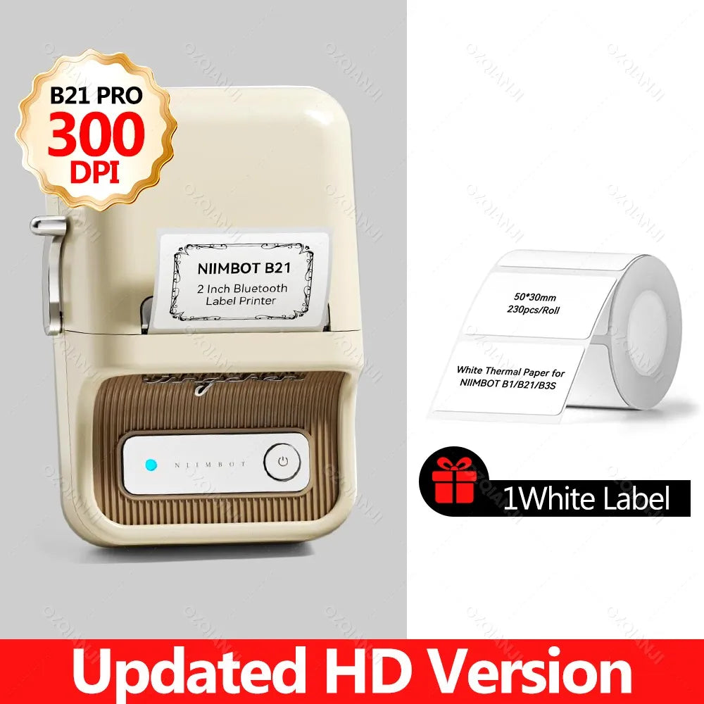 B21PRO 300dpi New NiiMbot B21 Mini Thermal Printer Wireless Barcode Label Maker Bluetooth Portable Adhesive for Office Home Use