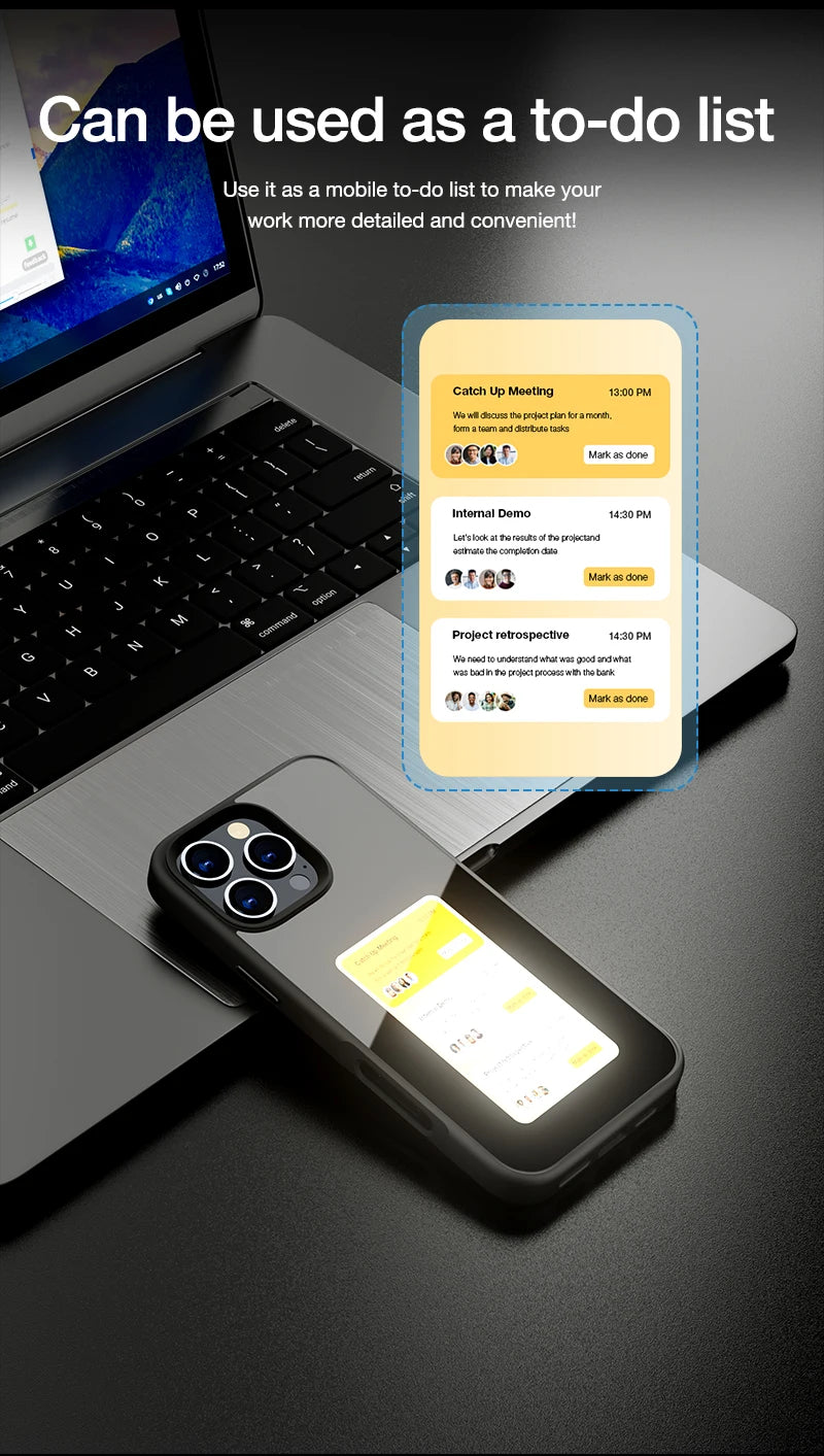 DIY Smart Eink Phone Case for iPhone 16 15 14 13 12 11 Pro Max NFC Ink Screen Phone Full Coverage Comprehensive Protection