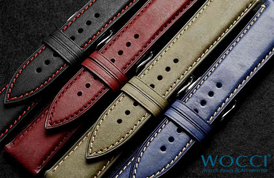 WOCCI 14mm 18mm 20mm 22mm Nubuck Italian Leather Watch Strap Bracelet Replacement Watchband for Women Men Black Green Blue Red