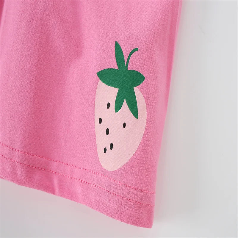 Jumping Meters 100% Cotton 3-8T Strawberry Girl 2 PCS Sets Baby Outfits Summer Tops + Shorts Children's Clothing Toddler Outfits