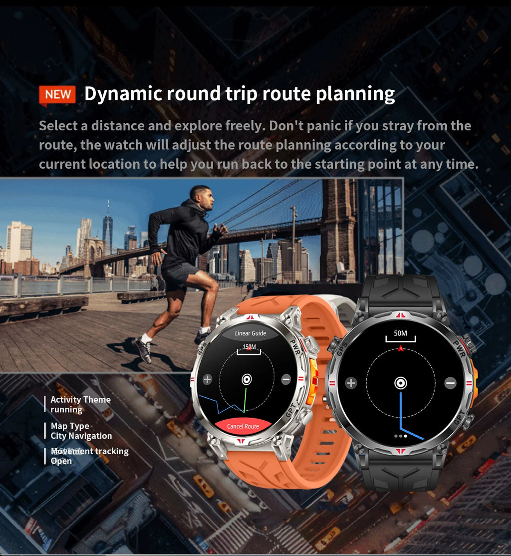 New Outdoor GPS GPT Compass Smart Watch 3ATM Waterproof Fitness Track Heart Rate BT Call Professional Sports 650mAh Smartwatch