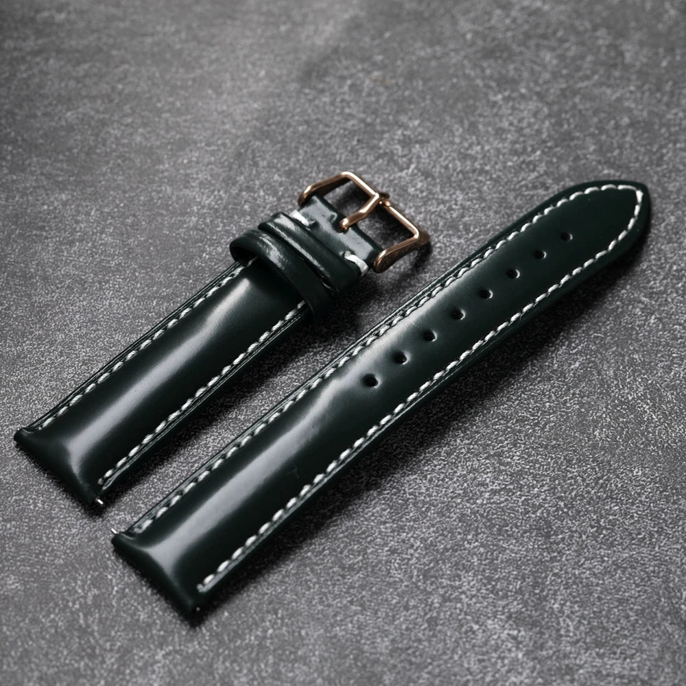 Handmade Italian Patent Leather Strap,18 19 20 21 22MM Quick Release, Men's Soft Genuine Leather Bracelet Black Blue Green Brow