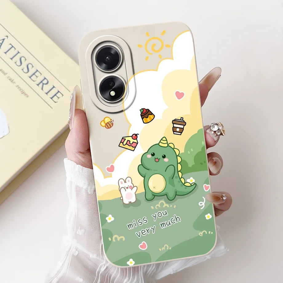 For Oppo A38 CPH2579 Phone Case New Fashion Soft Matte Silicone Rabbit Flower Goothic Style Capa For Oppo A18 CPH2591 Back Cover
