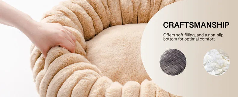Pet Nest Rabbit Plush Pet Pad Long Hair Round Cat Nest Universal Warm Dog Bed in All Seasons Soft Cat House  Pet Accessories