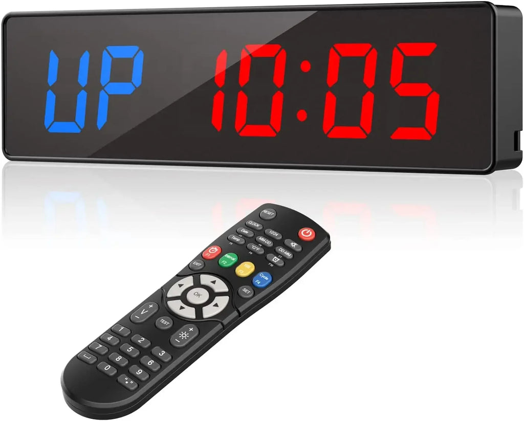 Gym Timer Interval Workout Clock 2" LED Digit with Remote 12.6"x 3.5" Count Fitness Timer Clock Upgraded Workout Timer for Gym