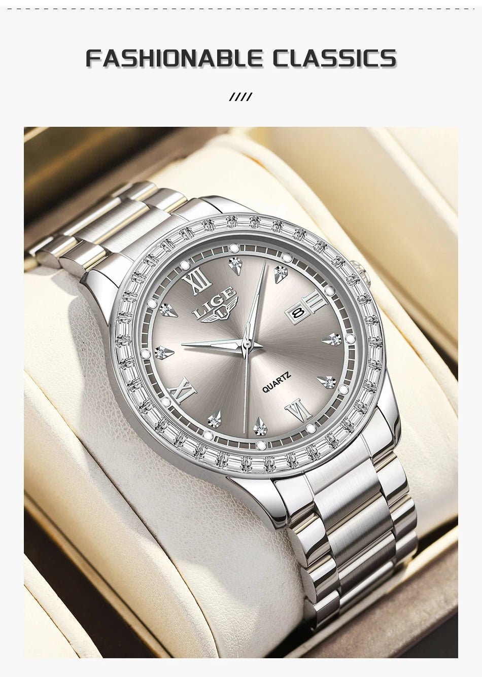 LIGE Creative Diamond Design Watch Women Waterproof Stainless Steel Luminous Ladies Watches Simple Elegant Quartz Wristwatch