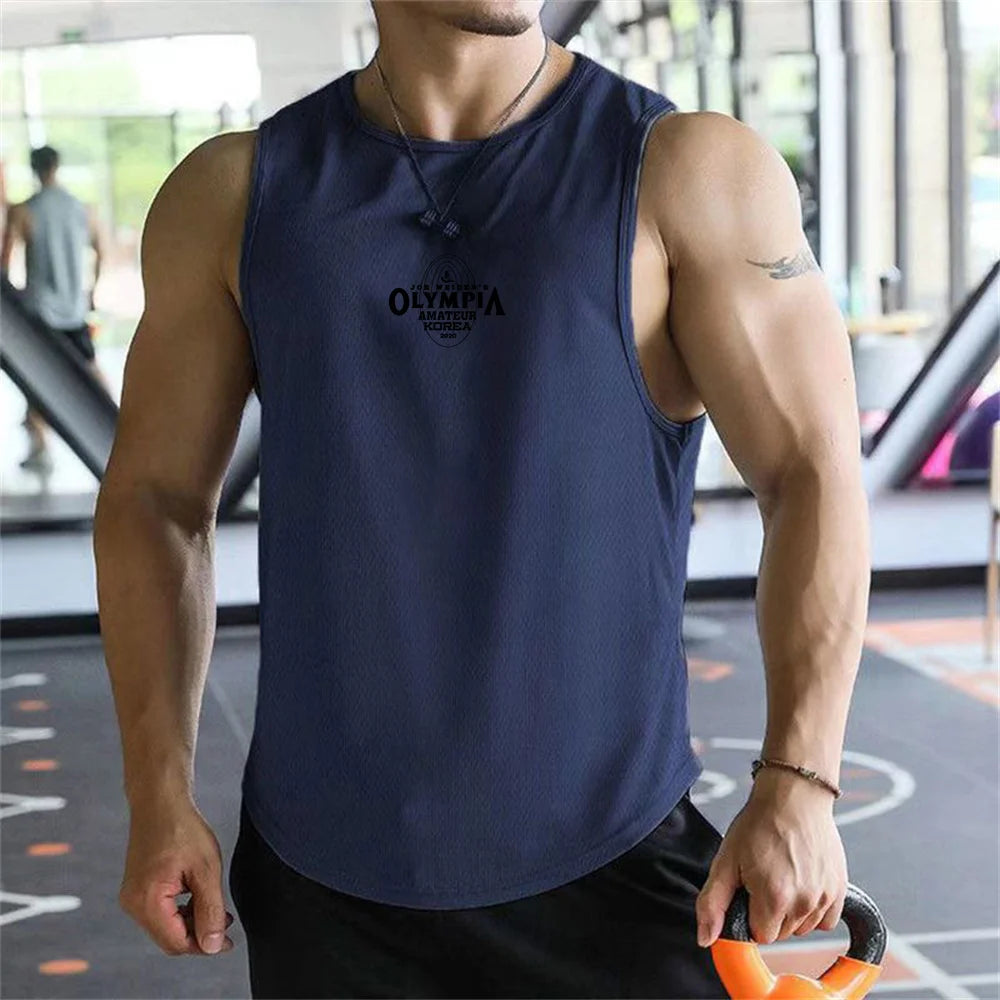 Summer Men Olympiad Vest Plus Size Stripe Gym Tank Top Men Fitness Male Exercise Sports Vest Undershirt Bodybuilding Clothing