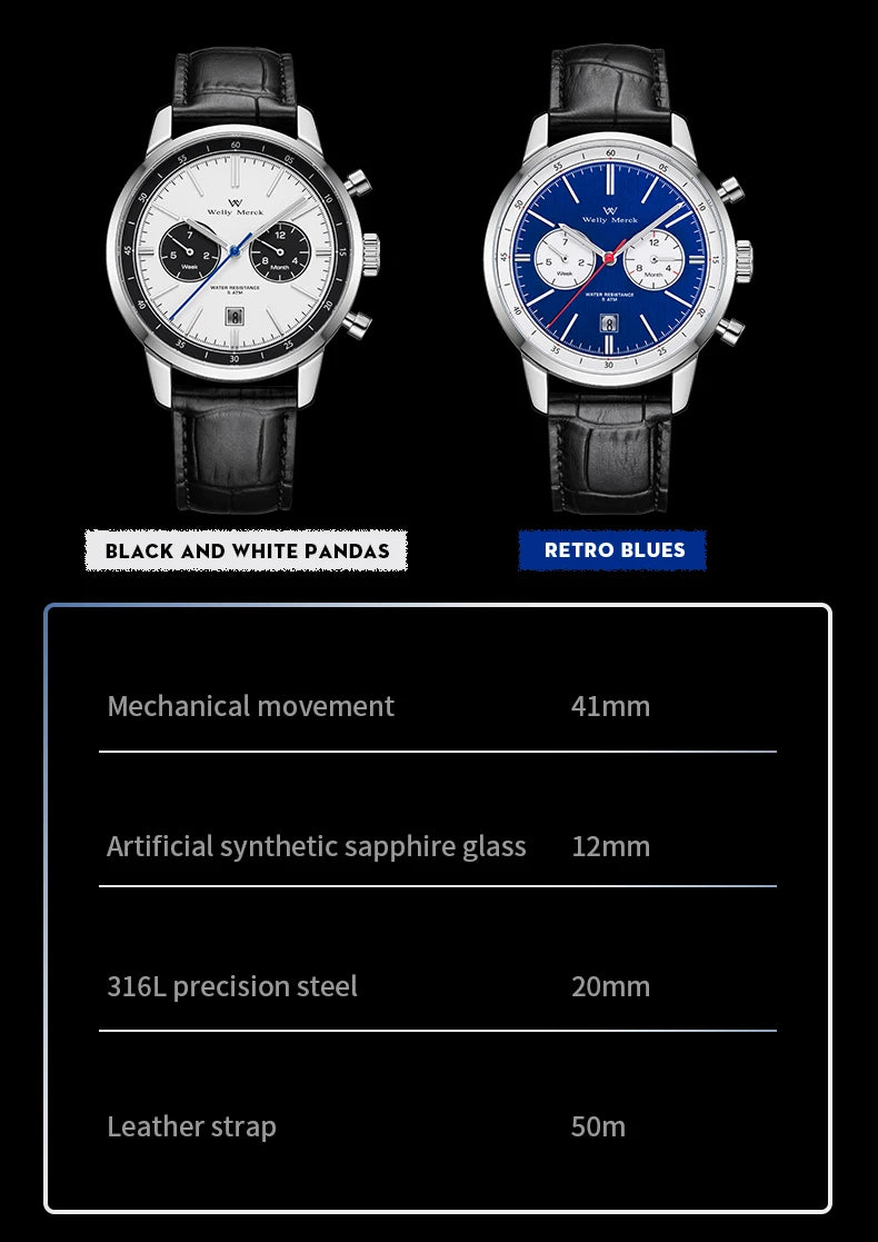 WM Watch Automatic Mechanical Watches Water Resistant Classic Casual Business Man Watch Welly Merck Watch WM138M