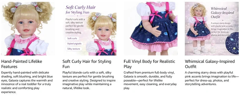 Galaxia Girl” – 22” Realistic Reborn Toddler Doll with Blonde Curly Hair, Light Skin Tone, Hand-Painted Face