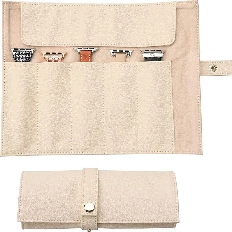 Watch Band Roll Organizer With 5 Slots Storage Box Watch Strap Smart Watch Storage Bag Leather Handmade Travel Case storage bag