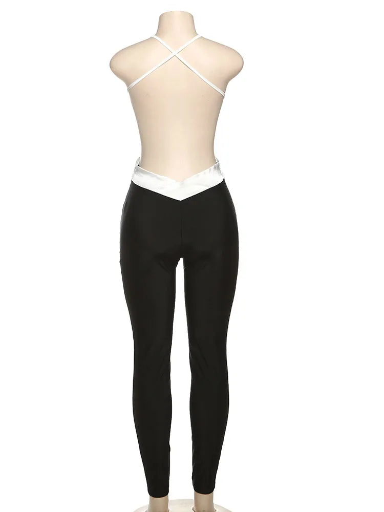 Nibber Slim Sexy Backless Jumpsuit Women Sleeveless Cross Ruched Wrap Straps Midnight Coquette Workout Activity Fitness Overalls