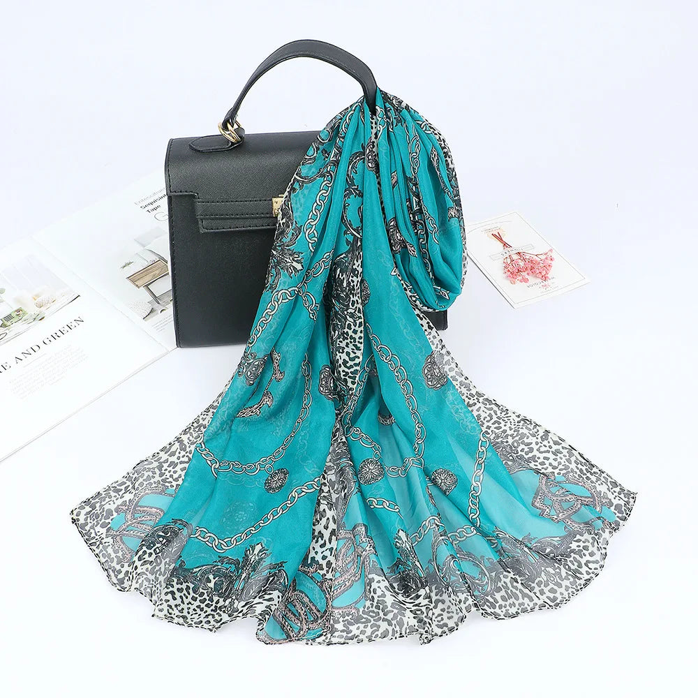 2024 New Fashion Summer Women Leopard Beach Scarf Chiffon Silk Shawls Headband Female Headband Wraps Sunscreen Hijab Wholesale