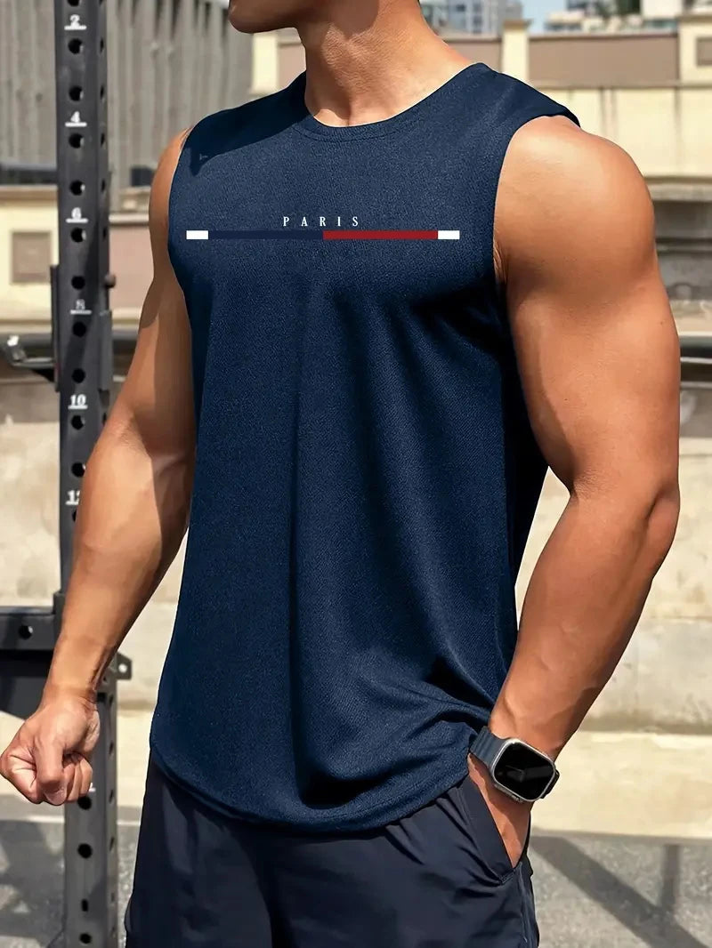 Trend Paris Letters Graphic Tank Tops For Men Fashion Summer Streetwear 3D Printed Sleeveless Vest Loose Breathable Cool Tops