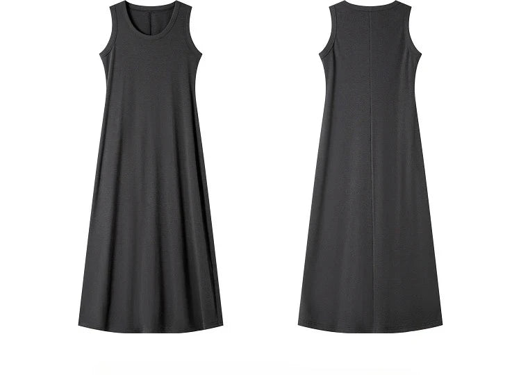 VIMLY Summer Tank Dresses 2026 Woman Simple Gray Cotton Blend Knitted Loose Sleeveless A Line Long Dress Women's Clothing M9852