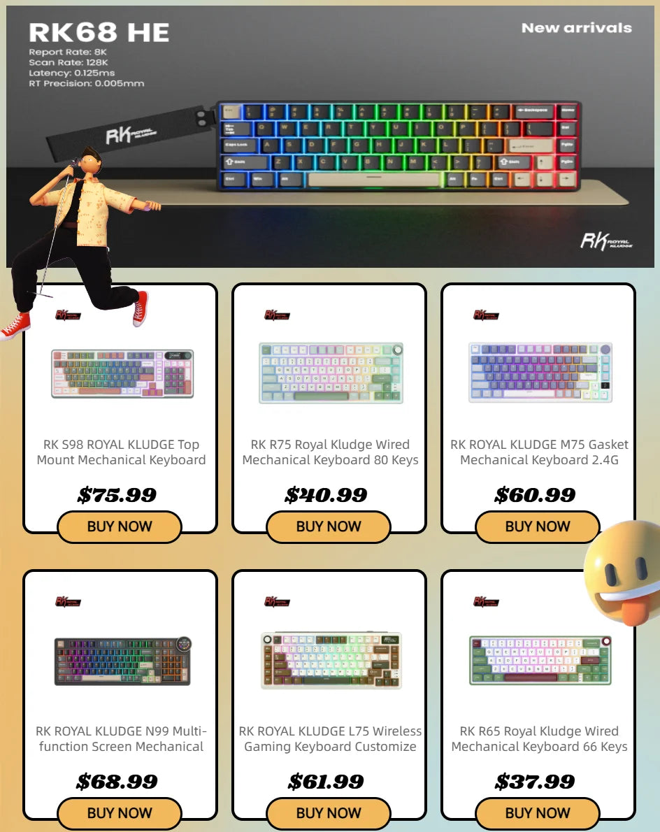 ROYAL KLUDGE RK N99 Wireless Mechanical Keyboard 98 Keys PBT Keycaps Gasket RGB Tri-mode Bluetooth Gamer Keyboard Display Screen