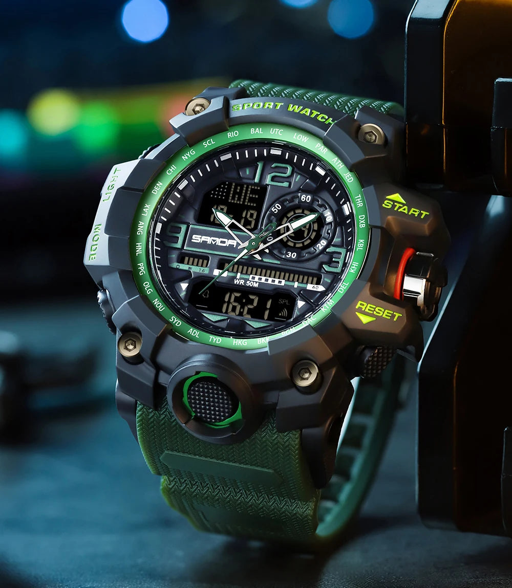 SANDA 3133 Digital Watch Men Military Sport Stopwatch Quartz Wristwatch Top Brand Luxury LED Waterproof Male Electronic Clock